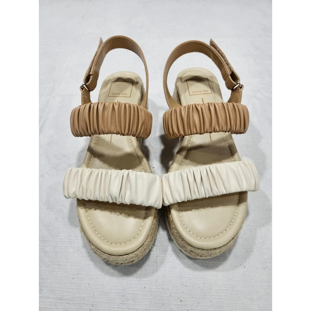 Dolce Vita Mizza Platform Espadrille Sandals Cream Tan Ruched Straps Womens 6.5M